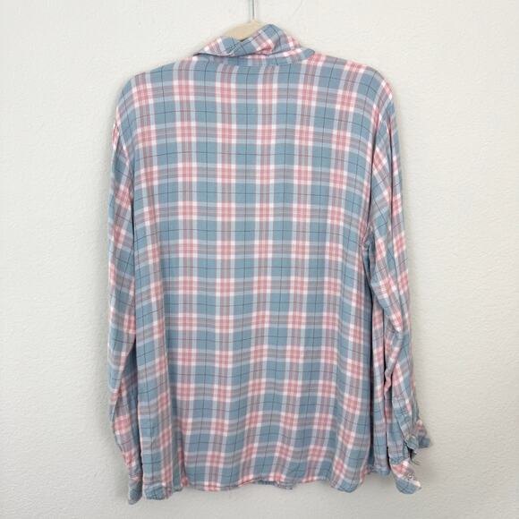 Sanctuary Womens Tomboy Shirt Size L Plaid Pastel Flowy Button Front Pink Blue - Picture 3 of 6